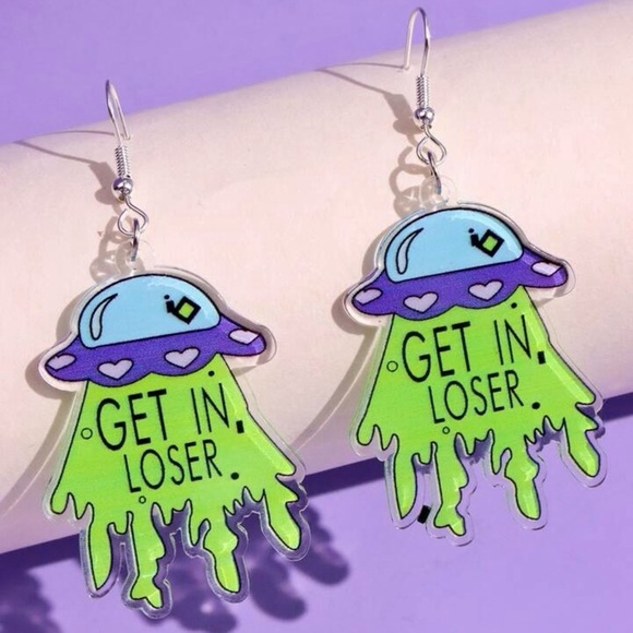 Alien UFO 'Get in Loser' Acrylic Earrings – Halloween Weirdcore Space Jewelry - Picture 11 of 14